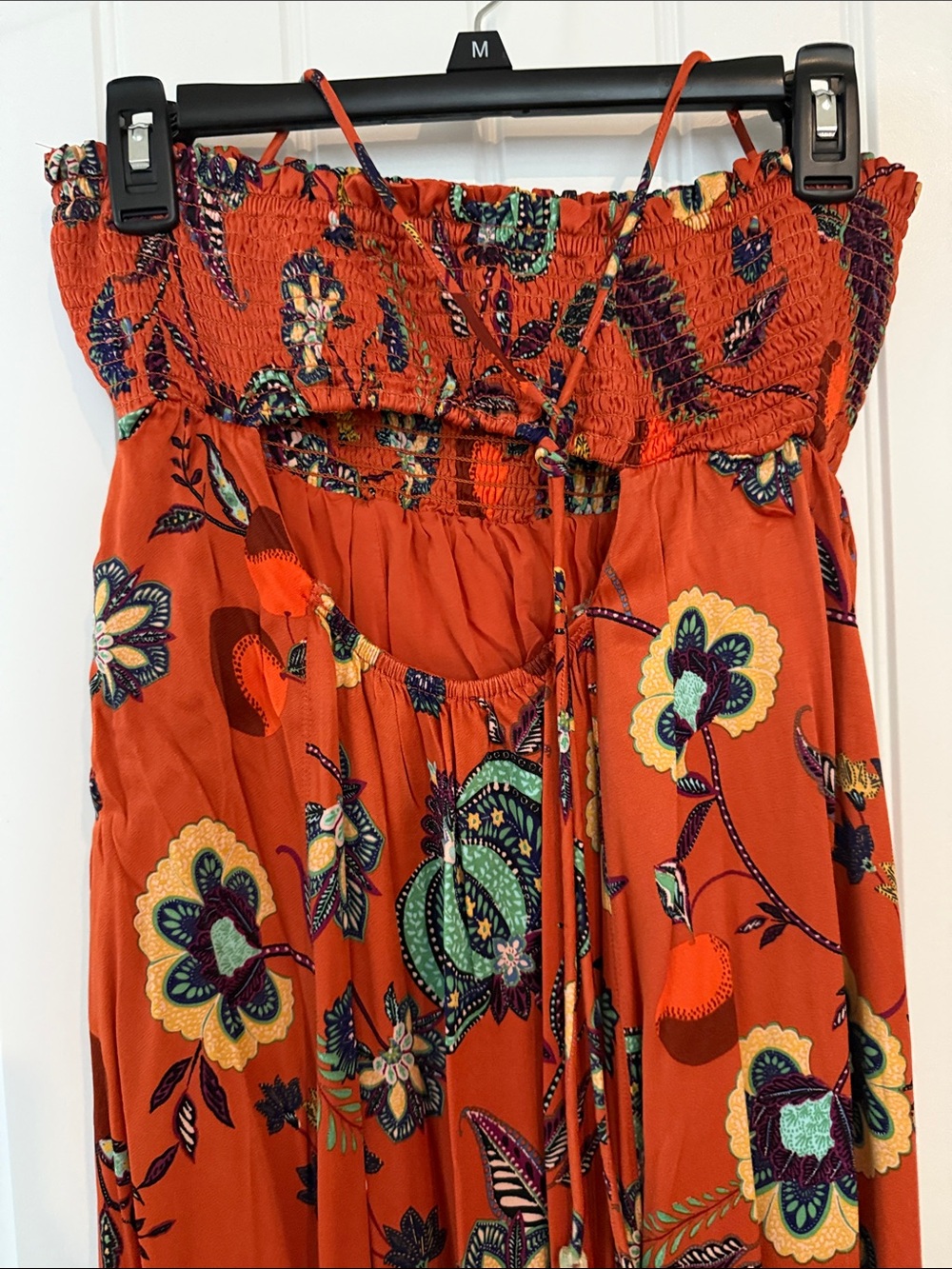 Orange Floral Strapless Maxi Dress - Picture 3 of 4